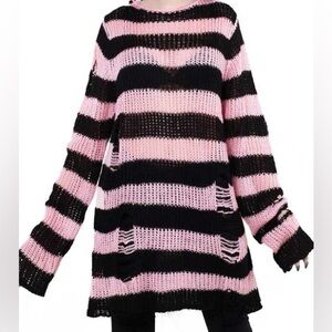 Killstar pink black striped knit oversized distressed sweater pastel goth alt